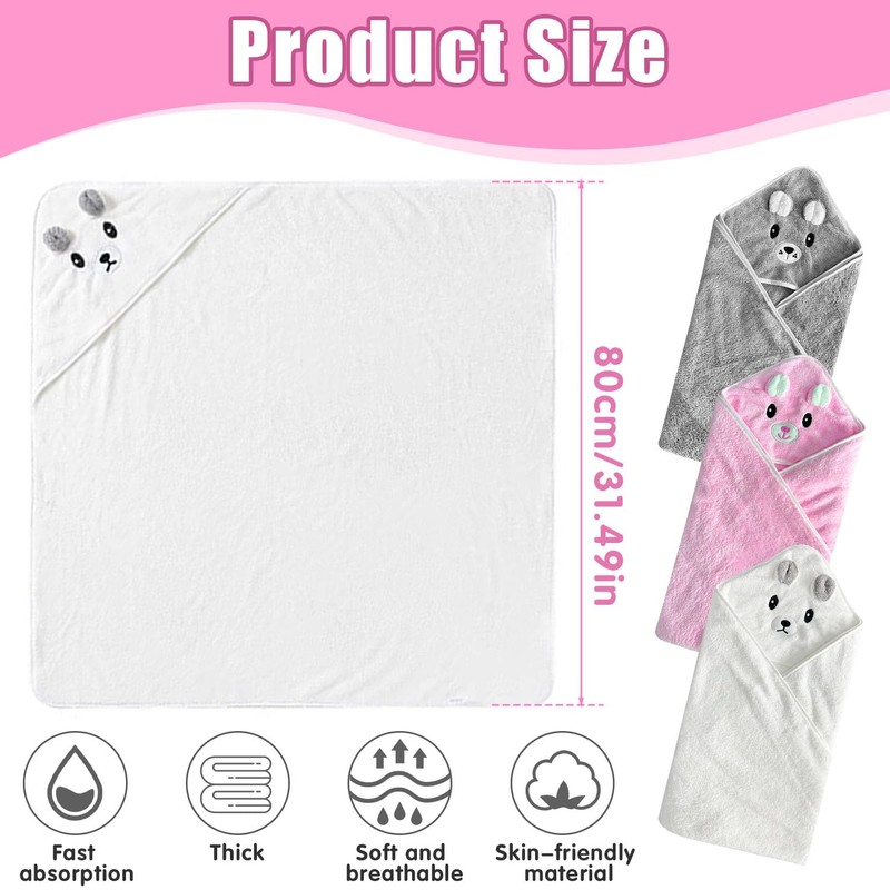 Dafencar Pack of 3 Baby Towels, 80 x 80 cm,