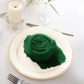 Cotton Linen Napkin Set of 6 Square Napkin Wedding Party Western Table Decoration Cotton Fabric Napkin with Raw Edge【Dark Green+ 42*42cm Raw Edge】