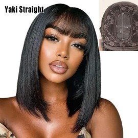 【UPGRADED】Nadula Yaki/Silk Straight Bob Lace Wig With Drawstring 180% Density 100% Human Hair Glueless for Beginners Springtok:_7x5 Reddish Brown_10