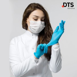 DTS Defend Nitrile Gloves - Disposable Gloves Box of 100 - Super Strong Heavy Duty Blue Gloves - PPE Gloves - Free from Latex Gloves (Medium)
