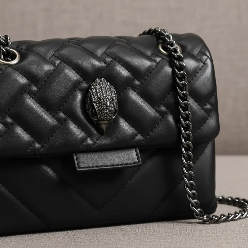 Bolso De Mujer De Cuero Negro Con Correa De Cadena