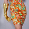 DooWay Long PU Gauntlet Gloves Shiny Large-cuff Golden Size M