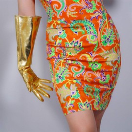 DooWay Long PU Gauntlet Gloves Shiny Large-cuff Golden Size M Elbow-length Women Party Cosplay Costume Finger Gloves