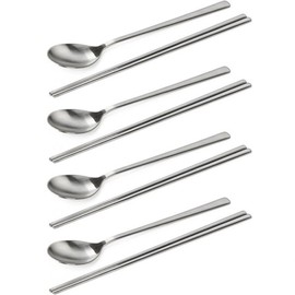 (Good Life Me) Stainless Steel Plain Cutlery 4-Set Spoons Chopsticks 4-Person Couple Commercial Cutlery Set / (굿라이프미)스텐 민자수저 4세트 숟가락 젓가락 4인 부부 업소용수저세트