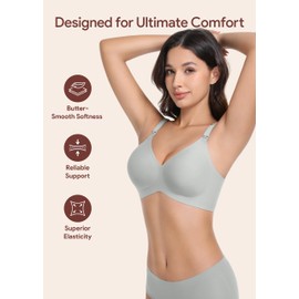 Maternity Nursing Bras Wireless Seamless Ultra-Soft Comfort for Breastfeeding Pregnancy Easy One-Handed Access Sleep Bra Light Gray
