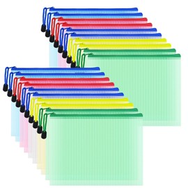 COWORK-UP 20Pcs Plastic Zip Wallets A5 Zipper Pouch Bags Mesh Organiser Bags for Home Office School Supplies or Travel Accessories