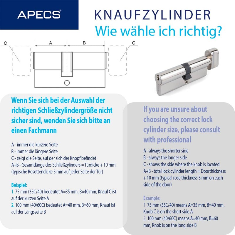 Knauf APECS 2076538031 Lock Cylinder Lock 40/45 mm for Door