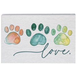 Colorful Paw Prints Love - Rustic 5.25 x 3.5" Wood Sign - Small Talk Rectangles Collection by Simply Said STR2025