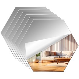 6 pezzi specchio da parete adesivo per soggiorno decorativo acrilico 20 x 20 cm, specchio esagonale piastra adesiva specchi, specchi appiccicosi da parete flessibile specchio decorativo per bagno