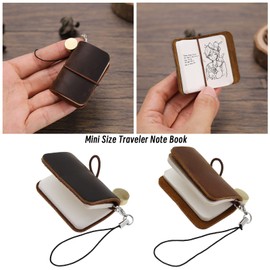 eMagTech 2PCS Tiny Leather Travelers Notebook Refillable Journal Miniature Notebook Pocket Diary for Doll Vintage Mini Size 48x32x15 mm Brown & Coffee