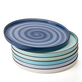 Sweese 10.5 Inch Porcelain Dinner Plates Set of 6, Gradient High Edge Dish Set - Dishwasher, Microwave, Oven Safe, Scratch Resistant, Kitchen Serving Dishes - Cool Assorted Colors