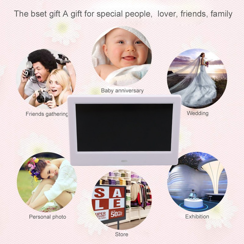 Digital Photo Frame White 7in IPS Screen 1024x600 HD Electronic