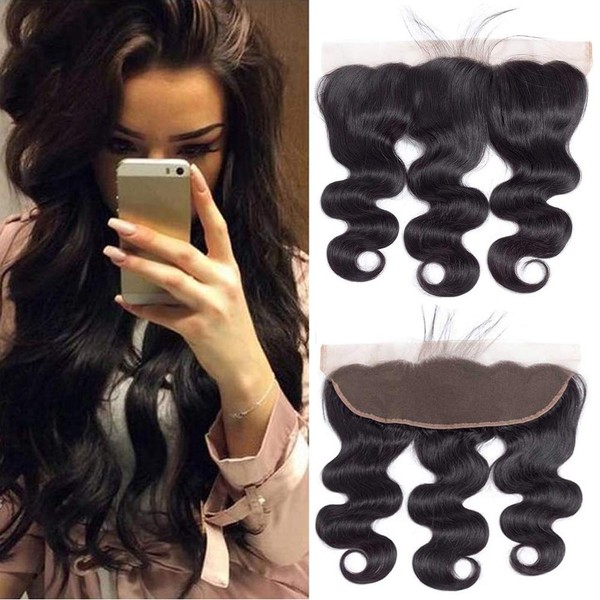 QTHAIR Free Part Ear To Ear 13x4" Full Frontal Lace Closure 10inch Brazilian Body Wave Bleached Knots 100% Unprocessed Brazilian Virgin Best Remy Real Human Hair Front Closures Natural Black