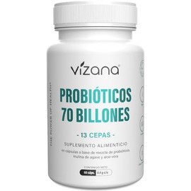 VIZANA NUTRITION  Probióticos 70 billones, 13 Cepas HPMC Vegetarianas (60 Caps-400 mg)