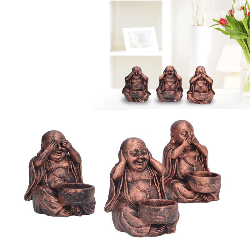 3PCS Buddha Statue Candle Holder Stand Resin Buddha Candlestick Ornament