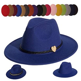 JK Home Wide Brim Fedora Hat - Felt Panama Cap - 2pcs Adjustable Bands - Vintage Style Cosplay Blue