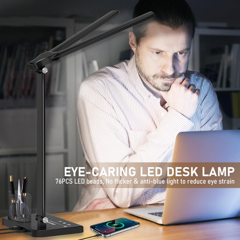 CHARYJOD Dimmable LED Desk Lamp with USB Charging Port, 50
