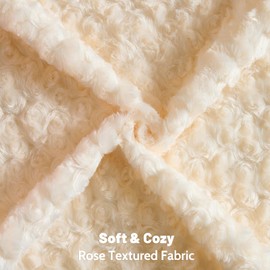 FUTEI Cream White Rose Decorative Throw Pillow Covers 22x22 Inch Set of 2, Square Soft Plush Faux Fur Textured Couch Pillow Covers, Modern Home Decor for Sofa Bed Living Room