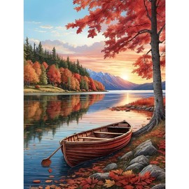 Qianbaiuk Paint by Numbers Adult Landscape Painting by Numbers Adults Boat DIY Acrylic Pigment for Art Home Decor (16 x 20 Inches)