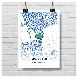 GroundDesigns BURY FC Football Gift GIGG LANE Stadium Art Map Unframed A3 Print