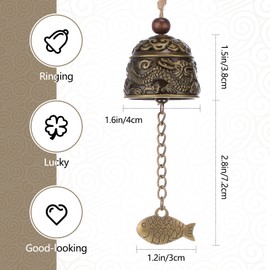 Fengshui Bell Vintage Dragon Bell Good Luck Oriental Bells Hanging Dragon Fish Feng Shui Wind Chime Blessing Dragon Ornaments for Home Garden Yard Indoor and Outdoor Decoration