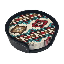 6 Pcs Indian Native American Drinks Coasters with Holder,Suitable for Kinds of Cups, Coasters for Women Men