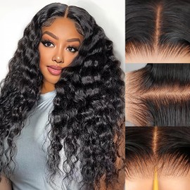 Minice 30 Inch Glueless Wigs Human Hair Pre Plucked Pre Cut Wear and Go Glueless Wig 5X5 HD Deep Wave Lace Front Wigs Human Hair for Black Women Frontal Wigs with Natural Hairline 180% Density