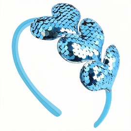HIFANMM Valentines Day Heart Headband Blue Sequins Hair Band,3 Glitter Love Hearts Hair Accessories for Women Girls Kids, Birthday New Year Wedding Party Costumes Headdress Decoration Hair Hoop 1 Pcs
