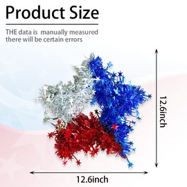 ABTOLS Patriotic Wreath for Front Door, Artificial Pentagram Shape Tinsel Patriotic Star Hanging Wreaths 4th of July Party Crafts Ornament Red Blue Sliver Decor Wreath for Kitchen Home Indoor Window