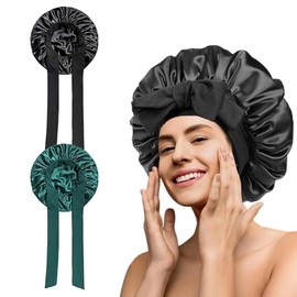 2 Pcs Silk Bonnet for Sleeping, Satin Bonnet with Elastic Band, Night Hair Bonnet and Hair Band for Bath, Hair Wrap Hair Care Head Cover Hat, Hair Bonnet for Women Girls Long, Straight, Curly Hair