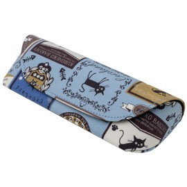 Pearl 092911 Glasses Case Semi Hard Case Magnetic Black Cat Patch Pattern Retro Blue