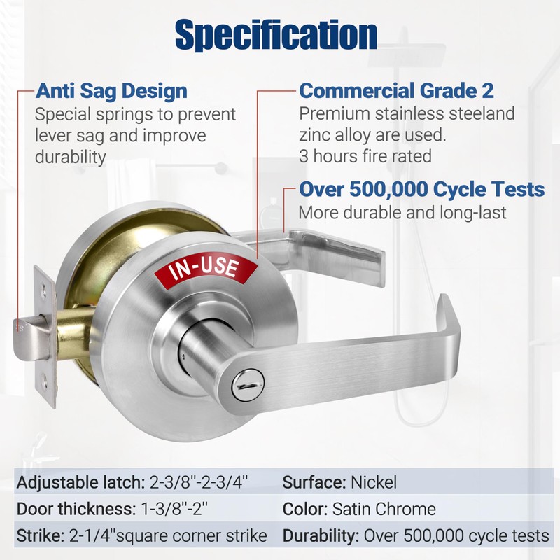 XMZ-DDUP Commercial Door Handle for Restroom, Vacant Occupied Bathroom Lock,