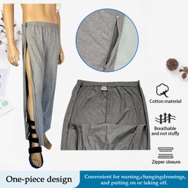 DURASIKO Two-Way Side Zipper Bedridden Patient Clothing - Tear Away Pants, Soft Cotton Material - Hospital Pants for Home Care/Post Surgery/Dialysis/Elderly/Fracture/Disability/Rehab - Black