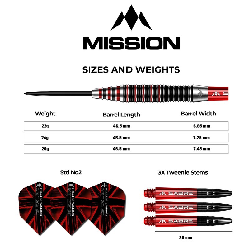 Mission Darts Darryl Fitton | 95% Tungsten Steel Tip Darts
