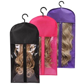 Visible Wig Storage Bag with Hooks, 3 Counts Dustproof Zipper Wig Storage Hanger, Wig Tool, Wigs Accessories for Salon & Home Use - Color: Black, Specification: one-size