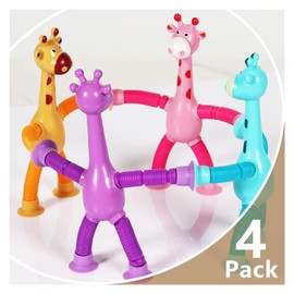 4 piezas jirafa juguetes sensoriales, tubo sensorial niño juguetes de viaje, Attachable y retráctil, aliviar la atención de los niños Trastorno de Déficit de Autismo Ansiedad (jirafas)