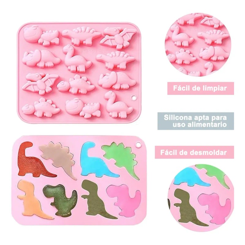 2 Piezas Moldes Silicón Dinosaurio 20 Cavidades Vela Dulces