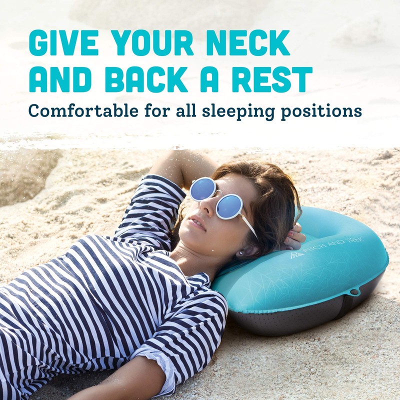 Pitch and Trek Ultralight Inflatable Travel Camping Pillow Blue
