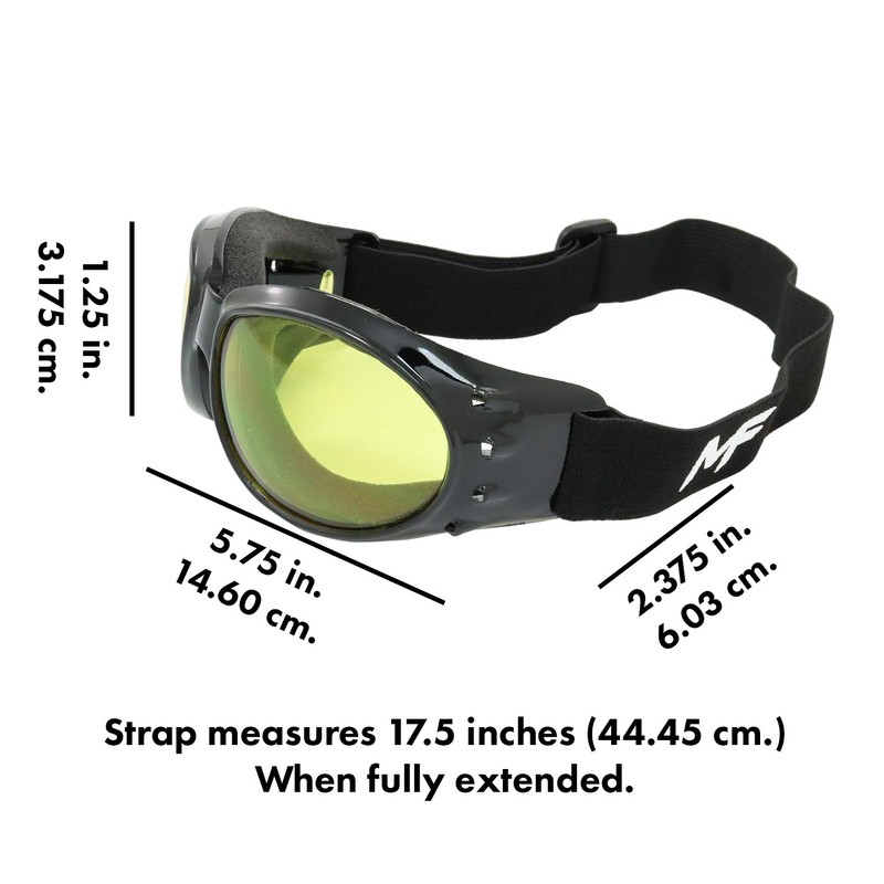 MotoFrames Vulcan Padded Shatterproof Anti-Fog Motorcycle Goggles Black Frames w/Yellow
