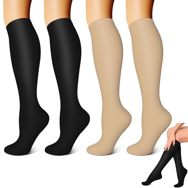 Calcetines de Compresión Mujer y Hombre, 4 Pares Medias Compresión