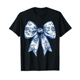 Elegant Blue Toile Bow Chinoiserie Soft Girl Retro Aesthetic T-Shirt