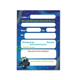 12 Invitation Cards for Children's Birthday Boys Car Monster Truck