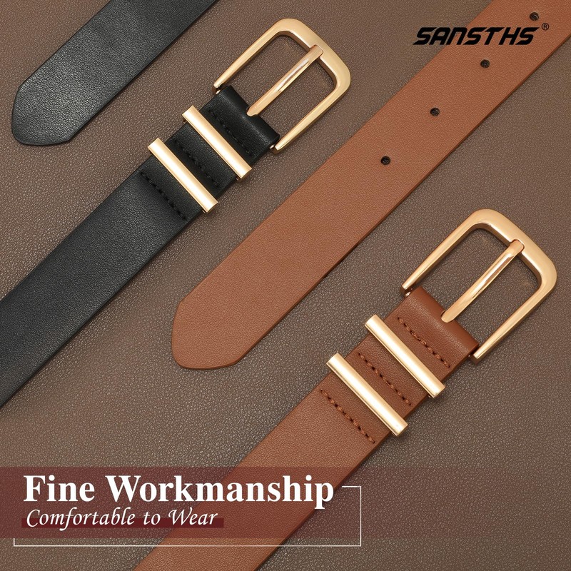 SANSTHS 2 Pack Women Belt for Jeans Pants, Simple Fashion