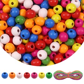 Toaob 1000 Pieces Natural Round Colourful Wooden Beads Set 10 mm Round Wooden Beads Crafts with Hole for DIY Jewellery Making