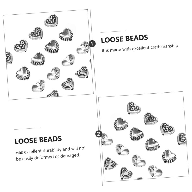 STOBOK DIY Jewelry Accessory 100pcs Metal Heart Shape Spacer Beads