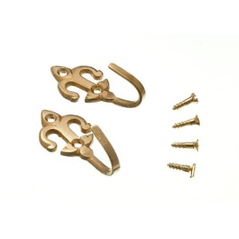 CURTAIN TIE BACK HOLD BACK HOOKS FLEUR DE LYS SOLID BRASS + SCREWS ( 1 pair )