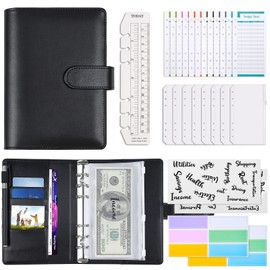 Modacraft A6 PU Leather Budget Binder Notebook Planner 6 Ring Money Organizer 8 Cash Envelopes Waterproof 29 Categories Letter Stickers 12 Budget Sheets 12 Label Stickers 1 Ruler Bookmark for Saving