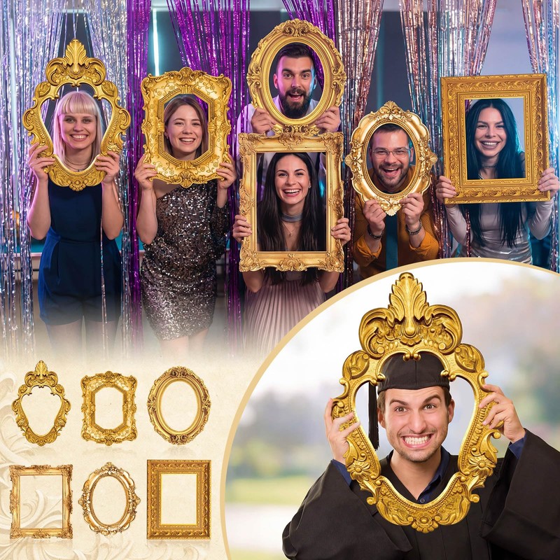 Lineshading 6 Pcs Large Photo Booth Props Gold Picture Selfie