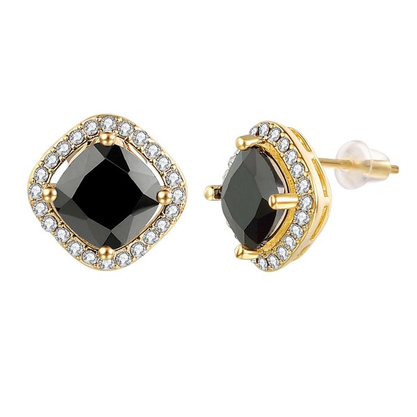 Yoursfs Square Black Onyx Stud Earrings For Women 18K Gold