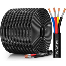 CONEPY 14 Gauge Wire 4 Conductor Electrical Wire, 14 AWG Tinned Copper Stranded PVC Cable, IP68 Waterproof/Flexible/Low Voltage Cord for Automotive, RV, Marine, Solar, LED Lighting(100FT)